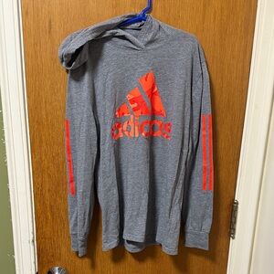 Adidas Gray Hoodie with Vibrant Red Accents